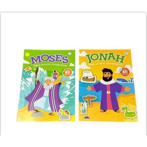 Kids Moses Jonah Bible Activity Sticker Books 80+‎ Stickers Fun Set Of 2 NEW
